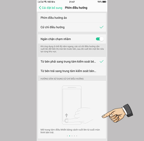 Vuốt lên từ cuối màn hình bên trái để mở trung tâm điều khiển